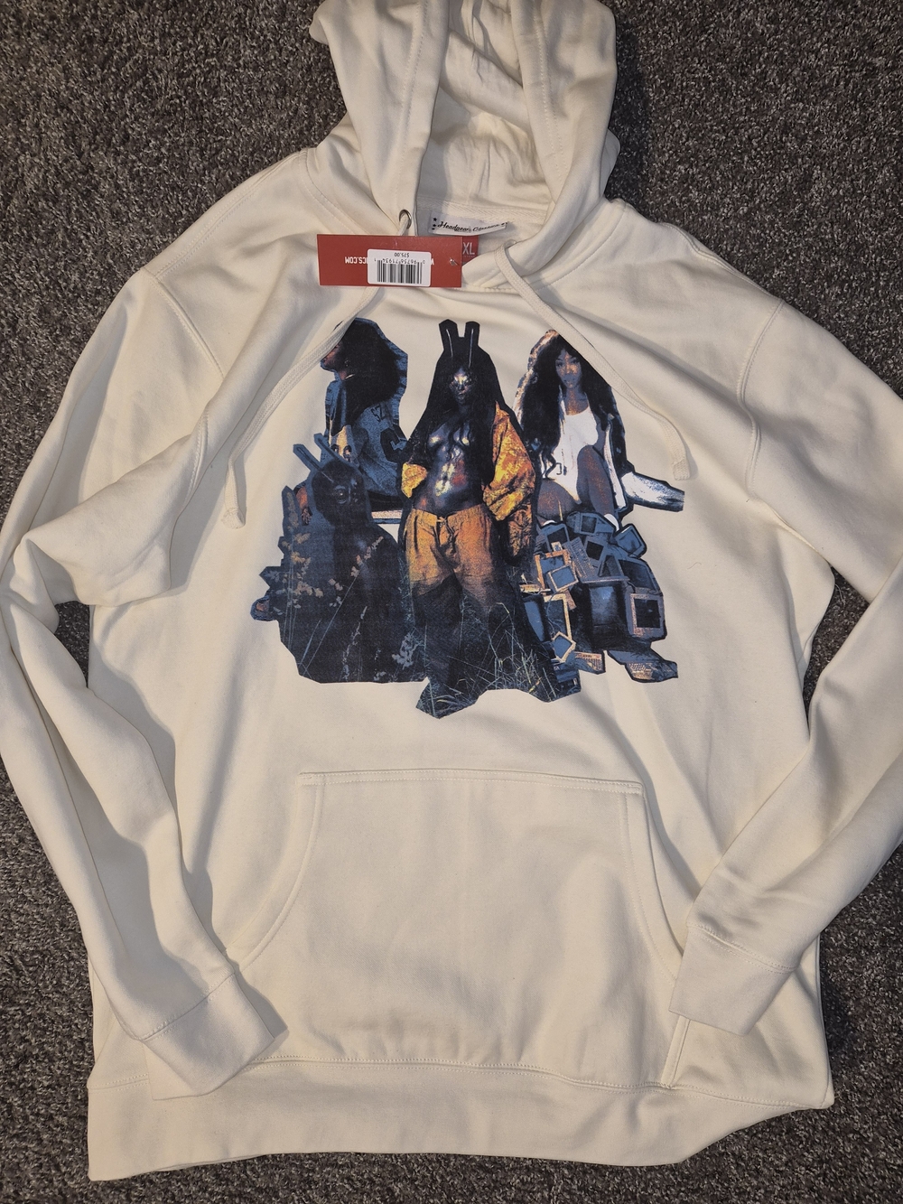 Nostalgia Cream Graphic Pullover Hoodie with Multicolor Print